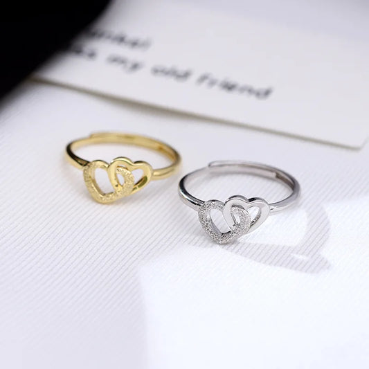 Double Heart Connection Ring – S925 Sterling Silver (Gold / Silver Plating)