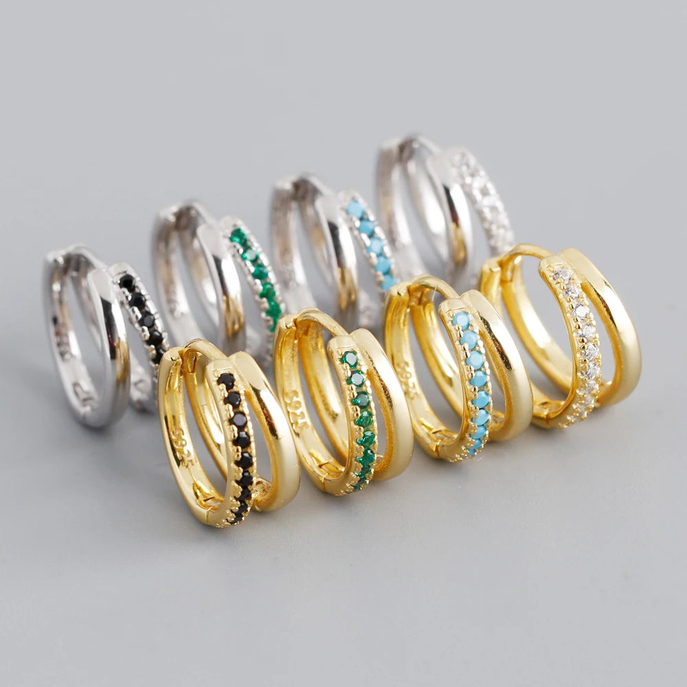 Double Row Gemstone Mini Huggie Hoops – S925 Sterling Silver (Gold / Silver Plating)
