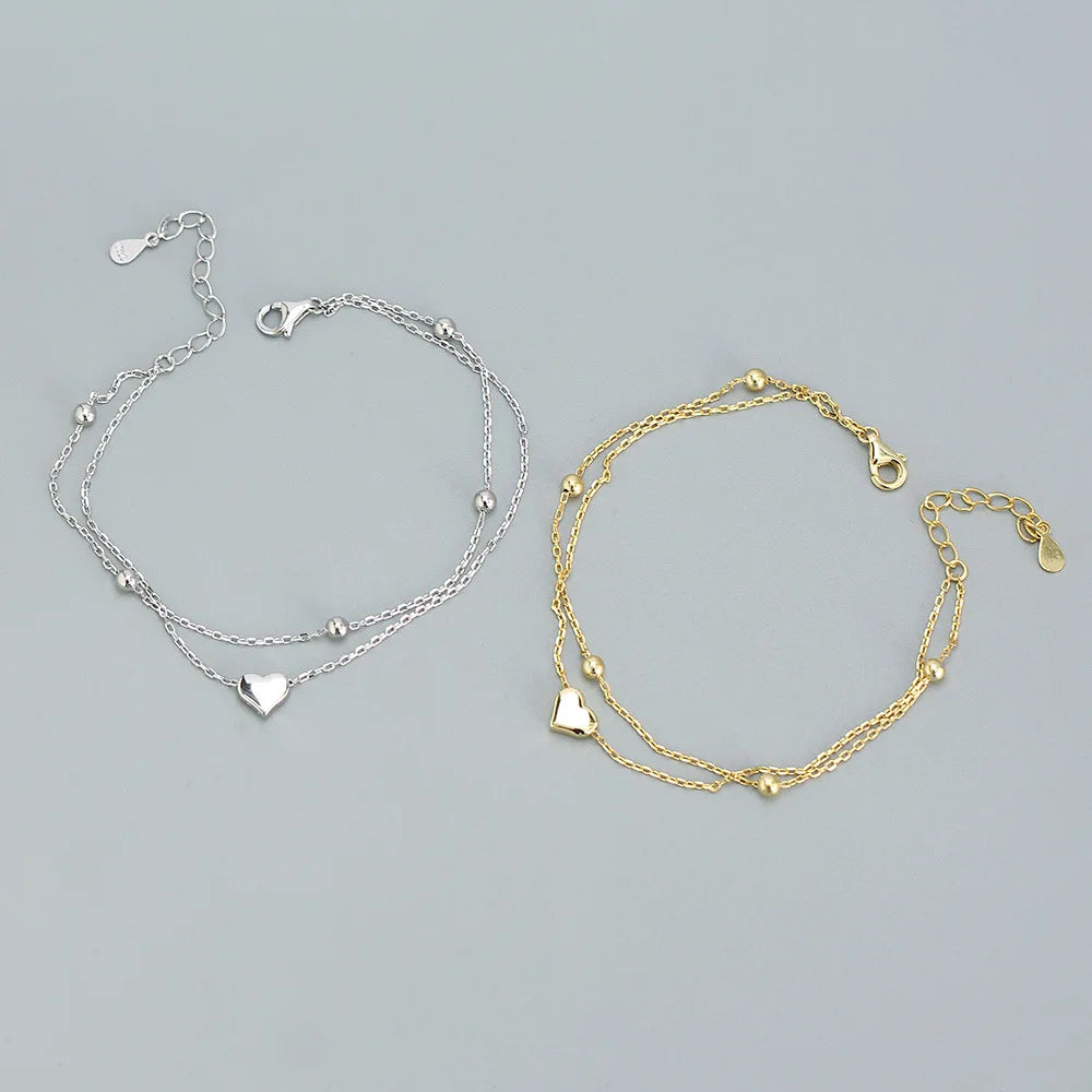 Liora Double Heart Chain Bracelet – 18K Gold Plated & S925 Sterling Silver