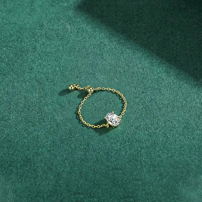 Luxe Chain Solitaire Ring – S925 Sterling Silver (Gold / Silver Plating)