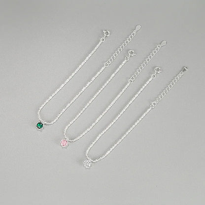 Nova Gemstone Chain Bracelet – S925 Sterling Silver (White, Green, Pink)