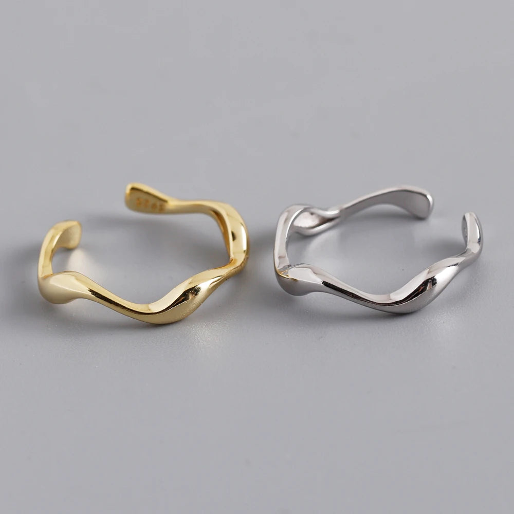 Wave Open Adjustable Ring – S925 Sterling Silver (Gold / Silver Plating)