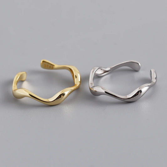 Wave Open Adjustable Ring – S925 Sterling Silver (Gold / Silver Plating)