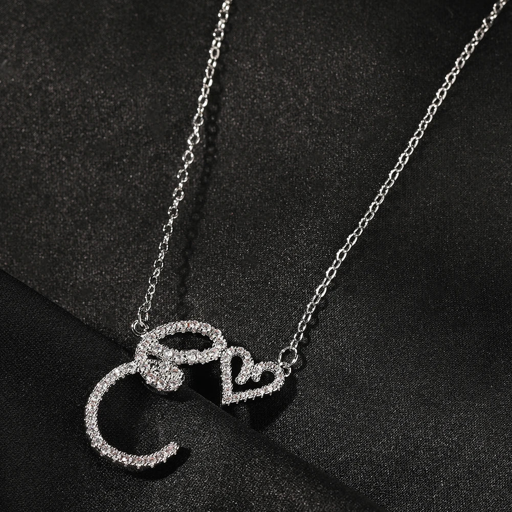 Sparkling Initial Necklace with Heart