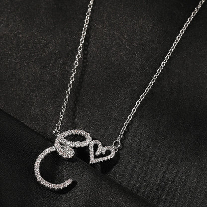 Sparkling Initial Necklace with Heart