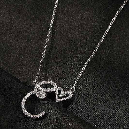 Sparkling Initial Necklace with Heart