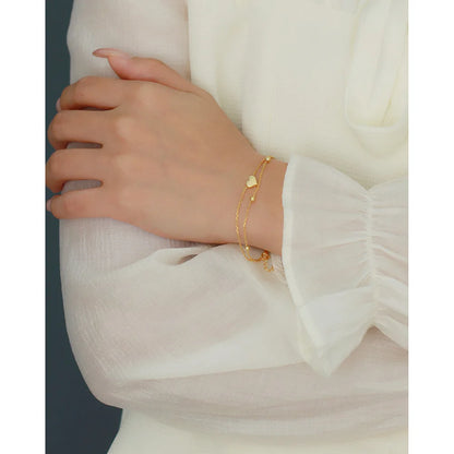Liora Double Heart Chain Bracelet – 18K Gold Plated & S925 Sterling Silver