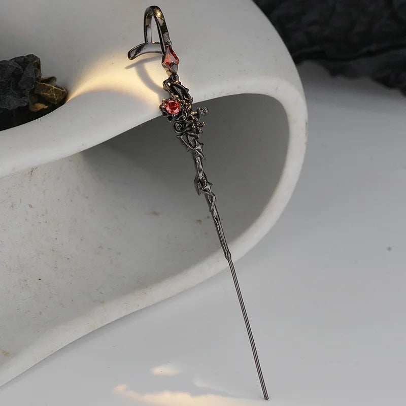 Midnight Ember Jewelry Set – Gothic Black Necklace, Bracelet, Ring & Earring (S925 Sterling Silver)