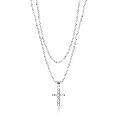 Radiant Cross Tennis Necklace – S925 Sterling Silver (Silver)