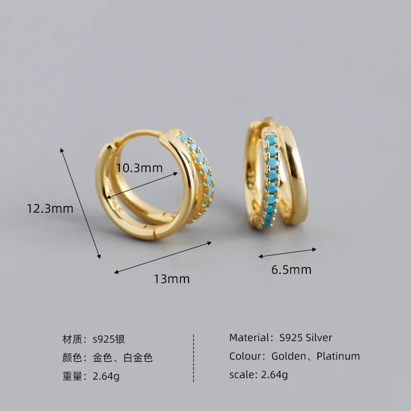 Double Row Gemstone Mini Huggie Hoops – S925 Sterling Silver (Gold / Silver Plating)