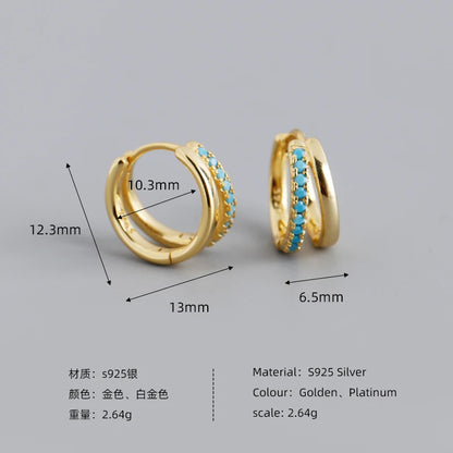 Double Row Gemstone Mini Huggie Hoops – S925 Sterling Silver (Gold / Silver Plating)