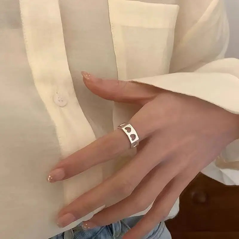 Open Heart Band Ring – S925 Sterling Silver (Silver Plating)
