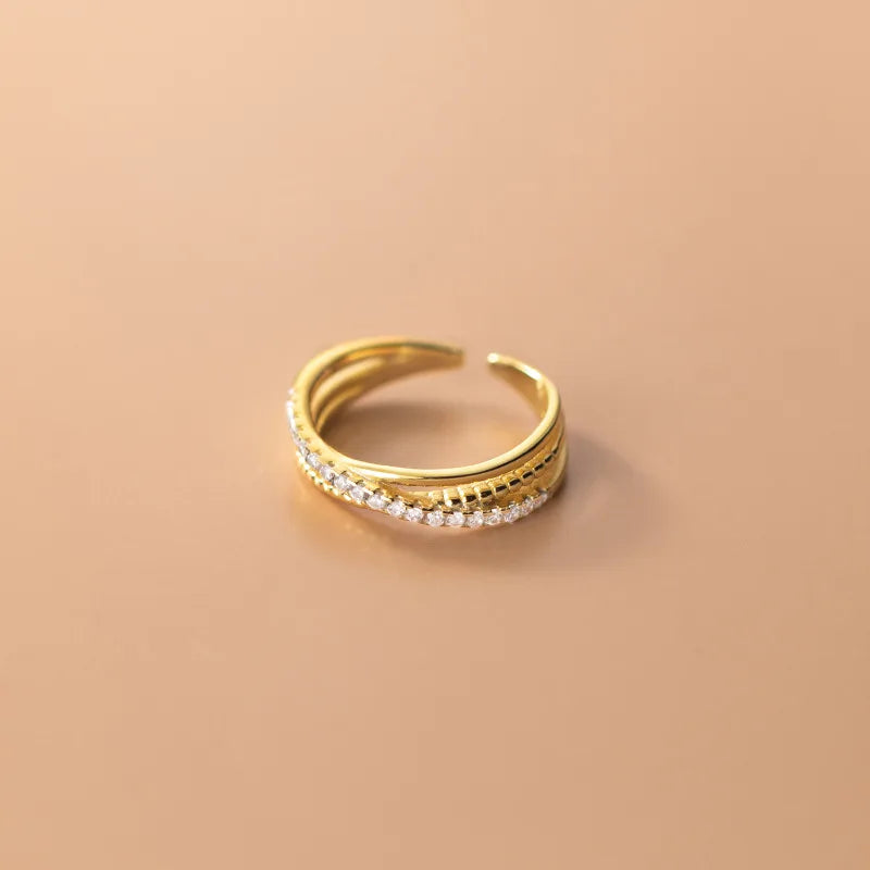 Textured Crossover Adjustable Ring – S925 Sterling Silver (Gold / Silver Plating)