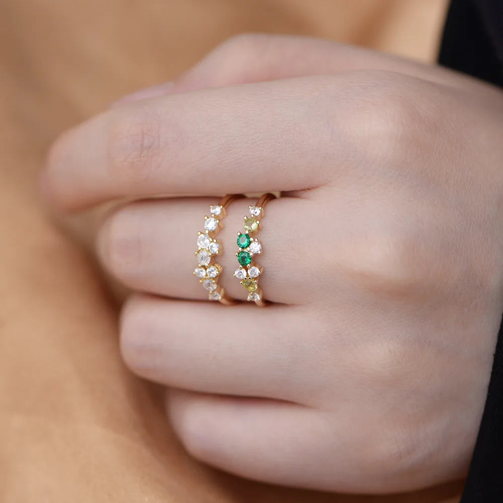 Multi-Gemstone Cluster Ring – S925 Sterling Silver (Gold / Silver)