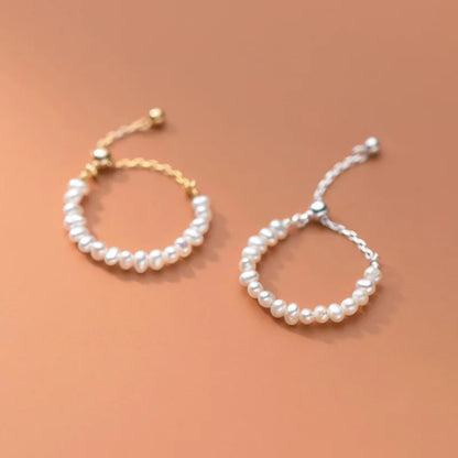 Luna Adjustable Pearl Chain Ring – S925 Sterling Silver (Gold / Silver / Rose Gold)