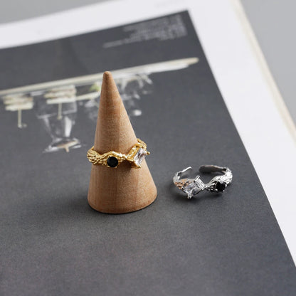 Dual Gem Textured Adjustable Ring – S925 Sterling Silver (Gold / Silver Plating)