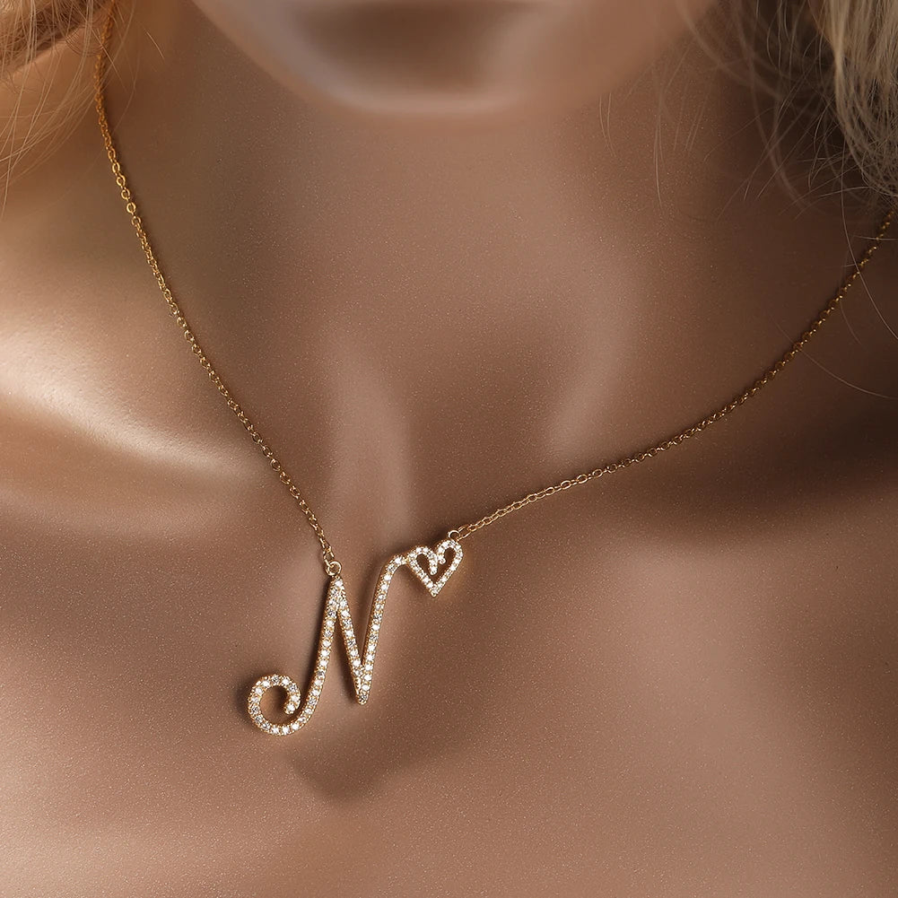 Sparkling Initial Necklace with Heart