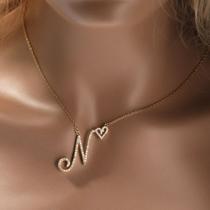 Sparkling Initial Necklace with Heart