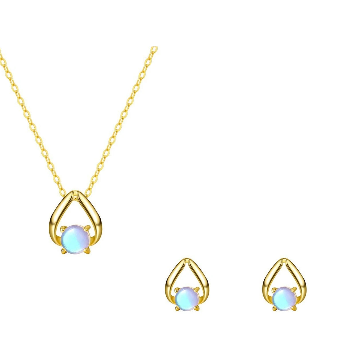 Blue Moon Gem Jewelry Set – S925 Sterling Silver Necklace & Earrings (Gold / Silver)