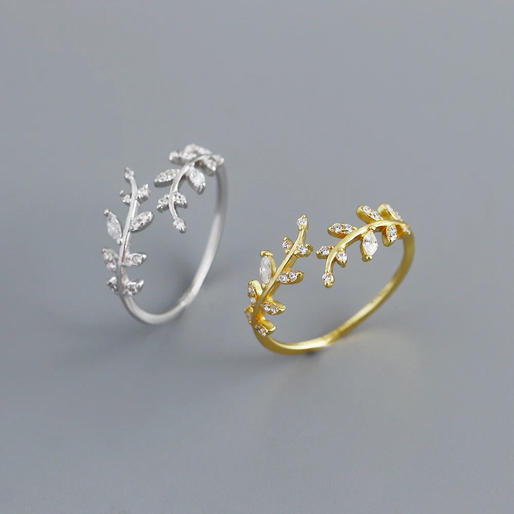 Leaf Vine Adjustable Ring – S925 Sterling Silver (Gold / Silver)
