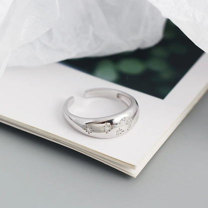 Celestial Moon & Star Dome Ring – S925 Sterling Silver (Gold / Silver Plating)