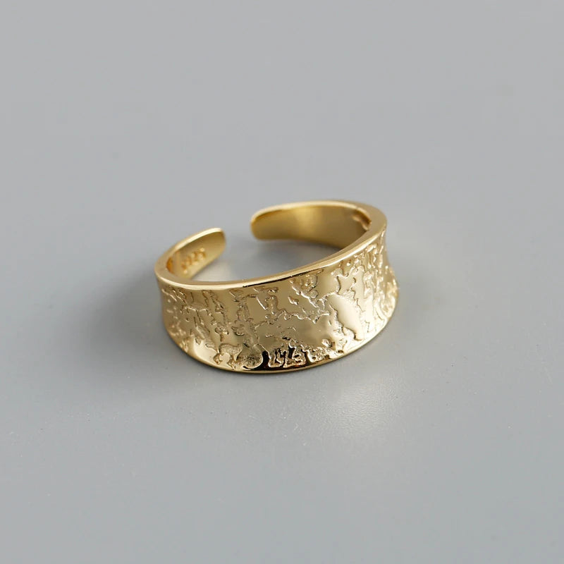 Sculpted Texture Adjustable Band Ring – S925 Sterling Silver (Gold / Silver Plating)
