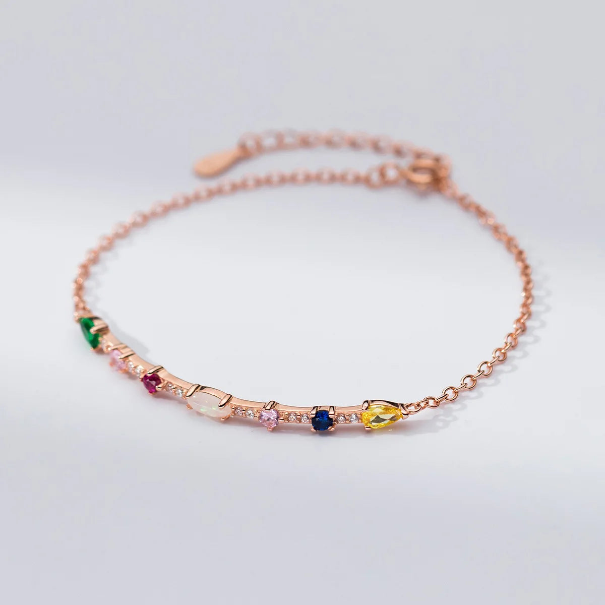 Seraphina Gemstone Link Bracelet – 18K Gold, Rose Gold & S925 Sterling Silver