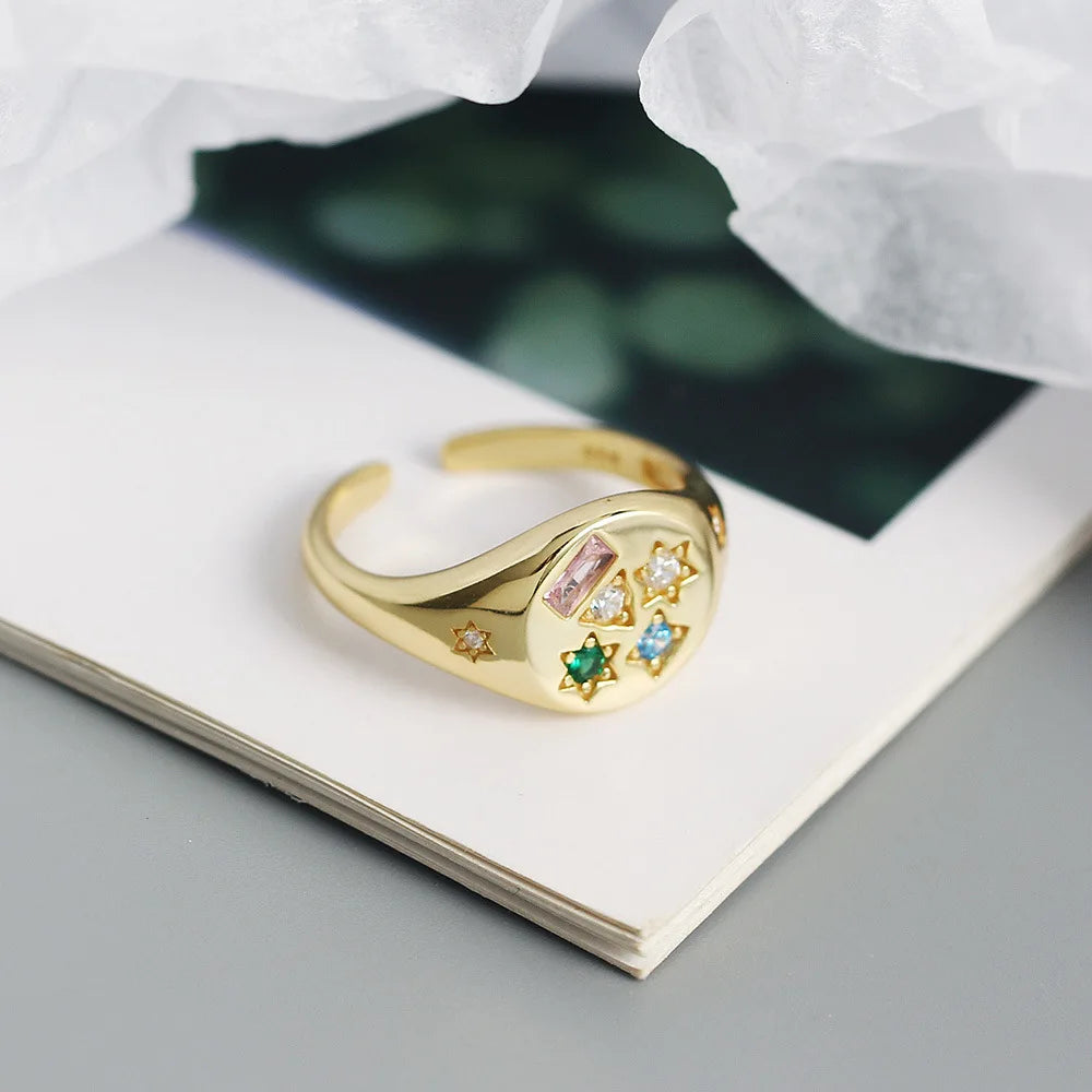 Celestial Gem Star Ring – S925 Sterling Silver (Gold / Silver Plating)