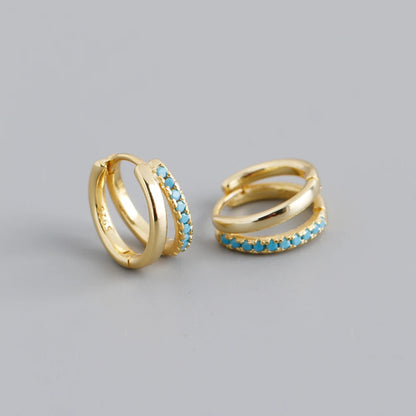 Double Row Gemstone Mini Huggie Hoops – S925 Sterling Silver (Gold / Silver Plating)