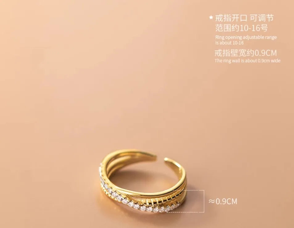 Textured Crossover Adjustable Ring – S925 Sterling Silver (Gold / Silver Plating)