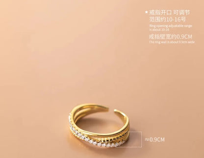 Textured Crossover Adjustable Ring – S925 Sterling Silver (Gold / Silver Plating)