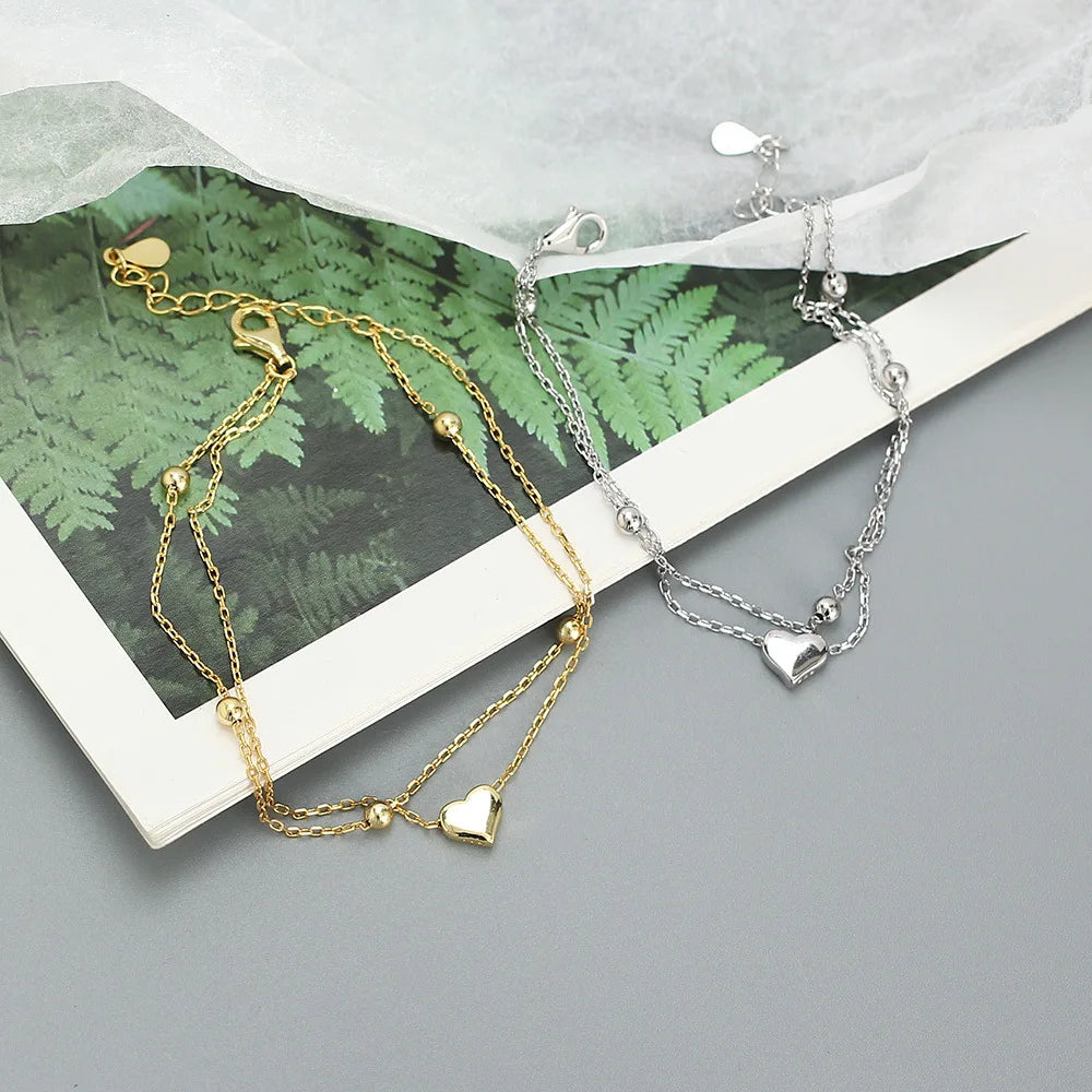 Liora Double Heart Chain Bracelet – 18K Gold Plated & S925 Sterling Silver
