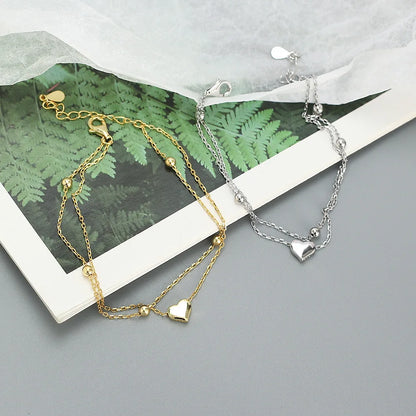 Liora Double Heart Chain Bracelet – 18K Gold Plated & S925 Sterling Silver