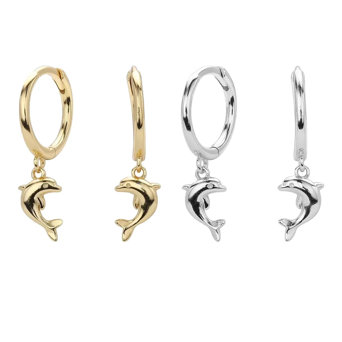 Krenaeminimalist Nauti Tide Dolphin Huggie Hoops – S925 Sterling Silver (Gold / Silver Plating)