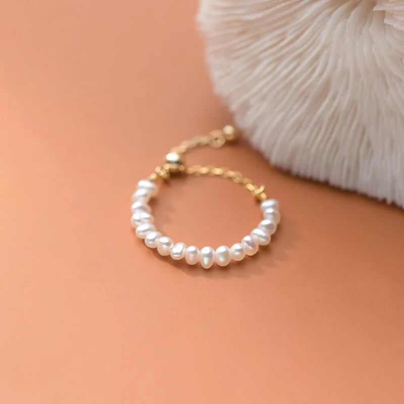 Luna Adjustable Pearl Chain Ring – S925 Sterling Silver (Gold / Silver / Rose Gold)