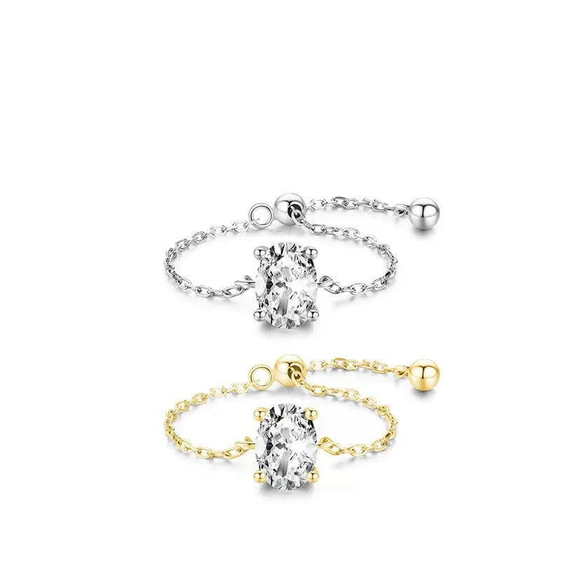 Luxe Chain Solitaire Ring – S925 Sterling Silver (Gold / Silver Plating)