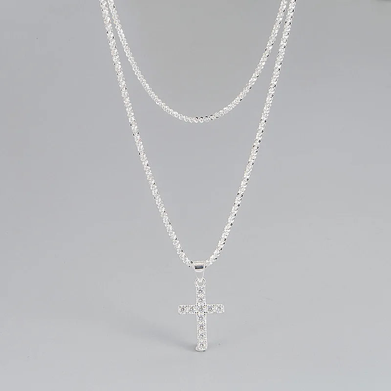 Radiant Cross Tennis Necklace – S925 Sterling Silver (Silver)