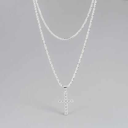 Radiant Cross Tennis Necklace – S925 Sterling Silver (Silver)