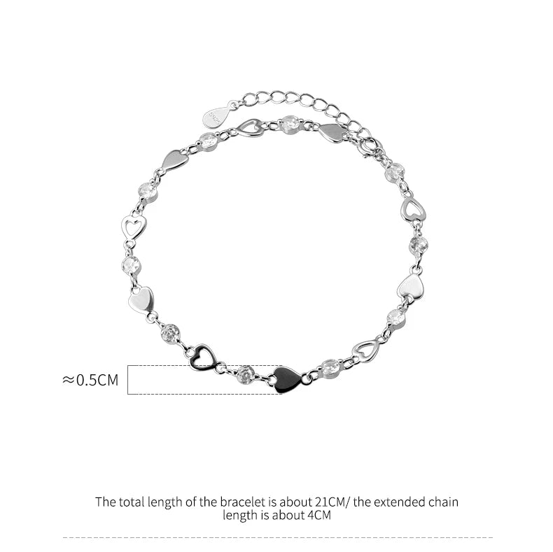 Lunaria Heart & Crystal Bracelet – S925 Sterling Silver