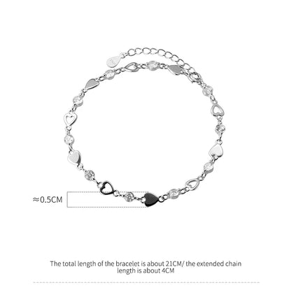 Lunaria Heart & Crystal Bracelet – S925 Sterling Silver