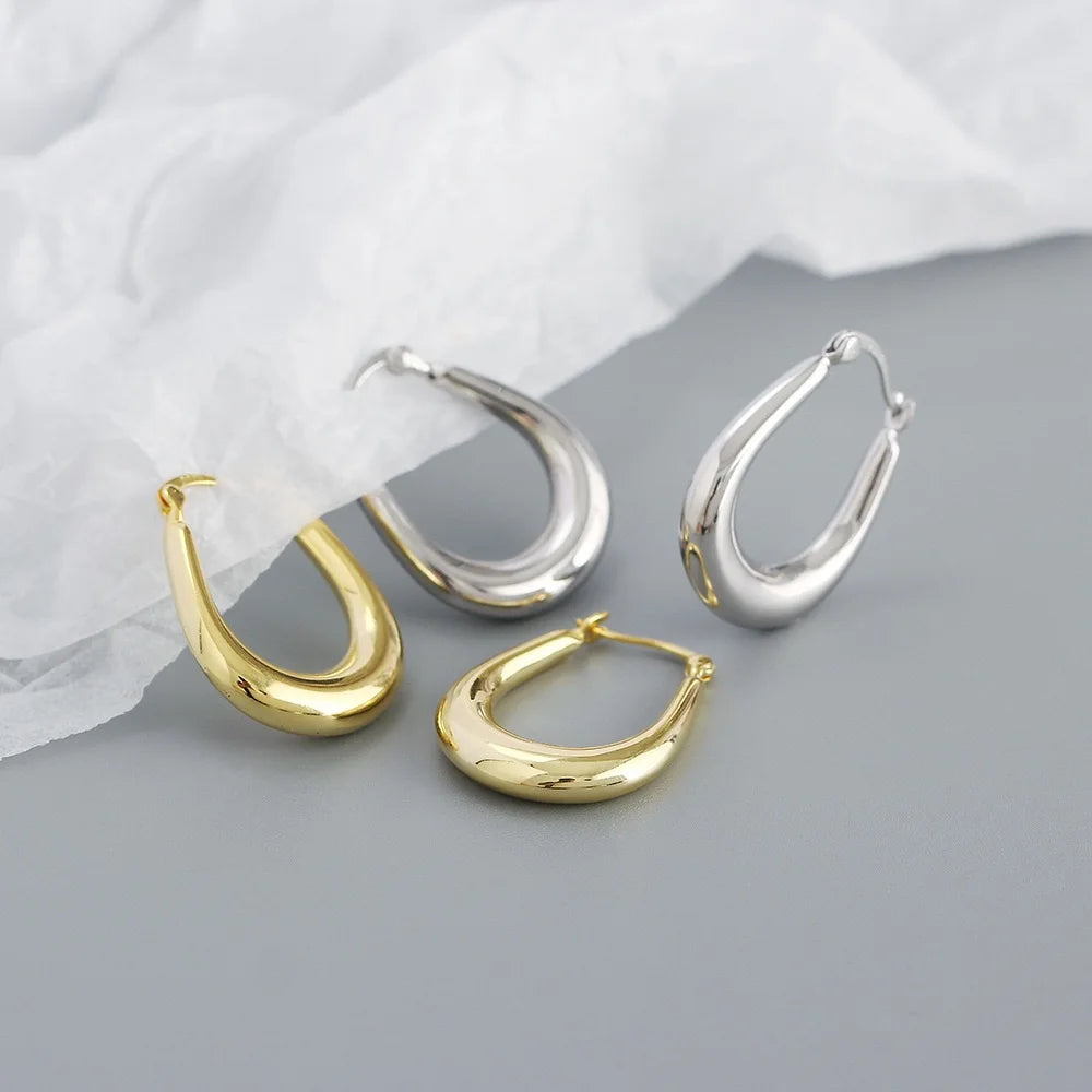 Krenaeminimalist Sahana Sculpted Drop Hoops – S925 Sterling Silver (Gold / Silver Plating)