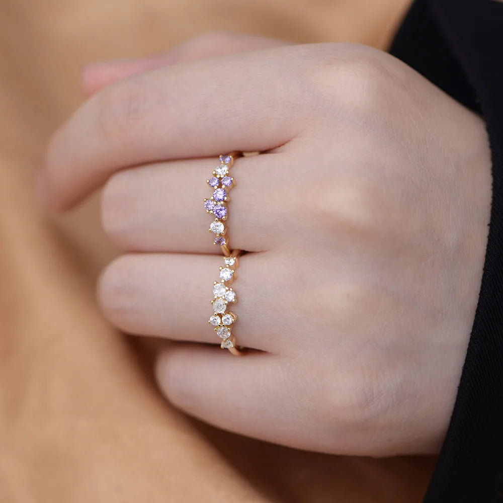 Multi-Gemstone Cluster Ring – S925 Sterling Silver (Gold / Silver)