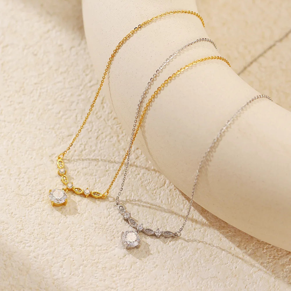Crystal Elegance Necklace – S925 Sterling Silver Pendant (Gold / Silver)