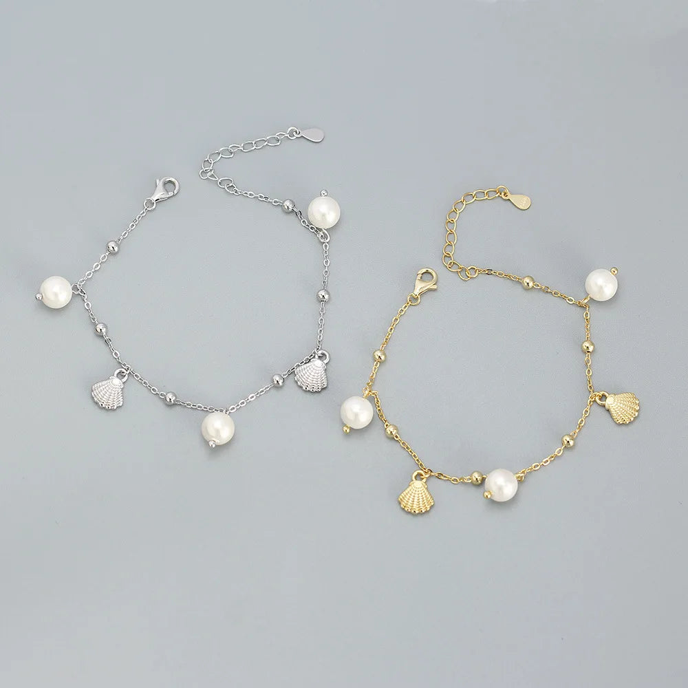 Marina Shell & Pearl Charm Bracelet – 18K Gold Plated & S925 Sterling Silver