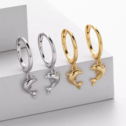 Krenaeminimalist Nauti Tide Dolphin Huggie Hoops – S925 Sterling Silver (Gold / Silver Plating)