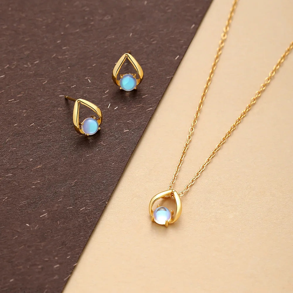 Blue Moon Gem Jewelry Set – S925 Sterling Silver Necklace & Earrings (Gold / Silver)