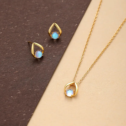 Blue Moon Gem Jewelry Set – S925 Sterling Silver Necklace & Earrings (Gold / Silver)