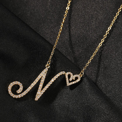 Sparkling Initial Necklace with Heart