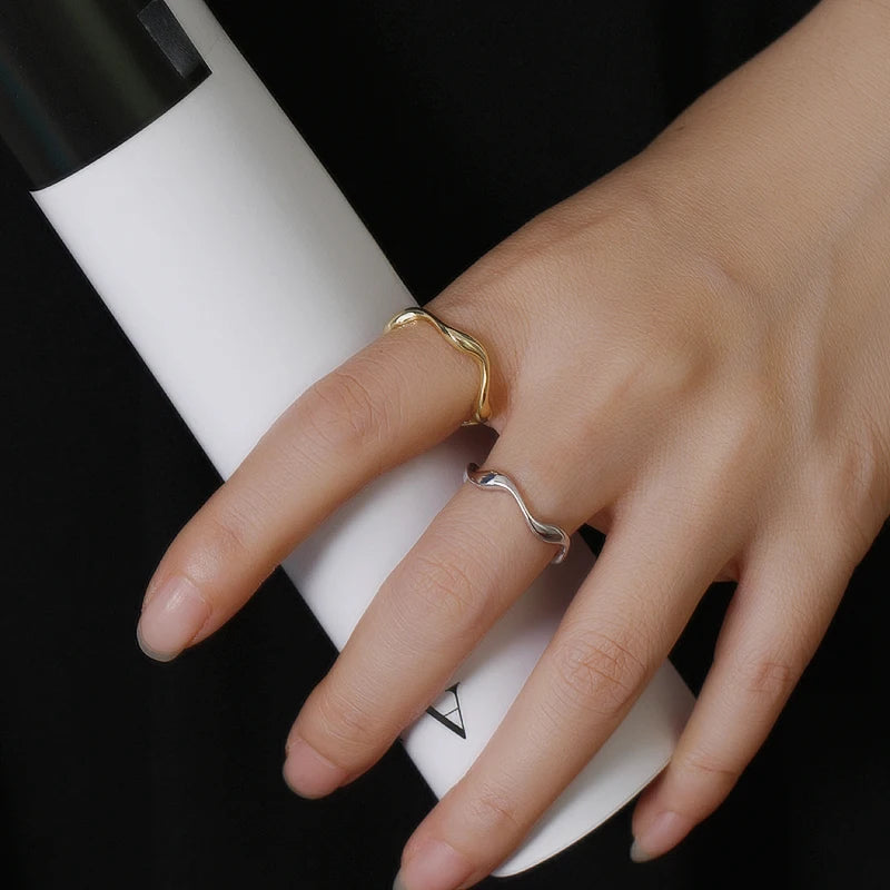 Wave Open Adjustable Ring – S925 Sterling Silver (Gold / Silver Plating)
