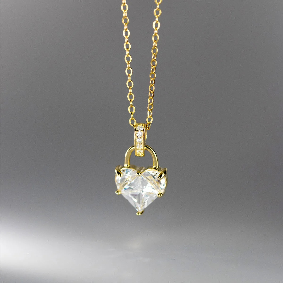 Crystal Heart Lock Necklace – S925 Sterling Silver (Gold / Silver)